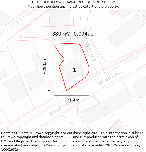 1, THE HEDGEROWS, HAWARDEN, DEESIDE, CH5 3LY: Plot and title map