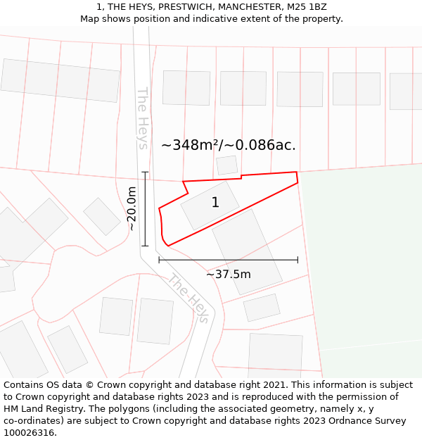 1, THE HEYS, PRESTWICH, MANCHESTER, M25 1BZ: Plot and title map