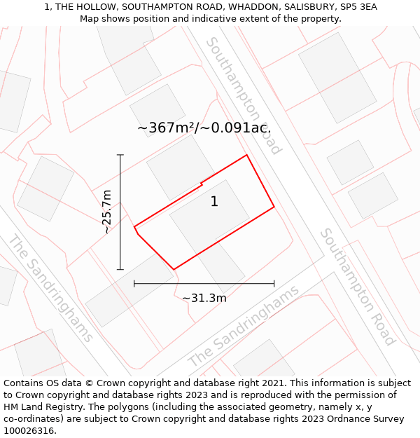 1, THE HOLLOW, SOUTHAMPTON ROAD, WHADDON, SALISBURY, SP5 3EA: Plot and title map