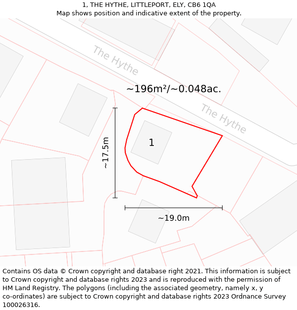 1, THE HYTHE, LITTLEPORT, ELY, CB6 1QA: Plot and title map