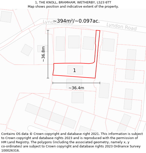 1, THE KNOLL, BRAMHAM, WETHERBY, LS23 6TT: Plot and title map