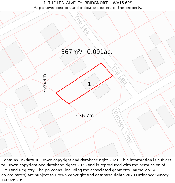 1, THE LEA, ALVELEY, BRIDGNORTH, WV15 6PS: Plot and title map