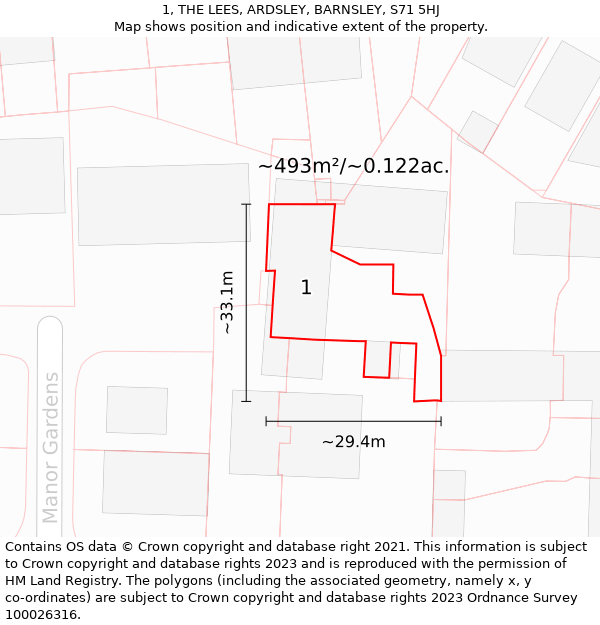 1, THE LEES, ARDSLEY, BARNSLEY, S71 5HJ: Plot and title map