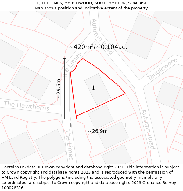 1, THE LIMES, MARCHWOOD, SOUTHAMPTON, SO40 4ST: Plot and title map