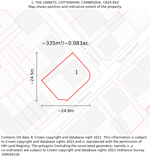 1, THE LINNETS, COTTENHAM, CAMBRIDGE, CB24 8XZ: Plot and title map