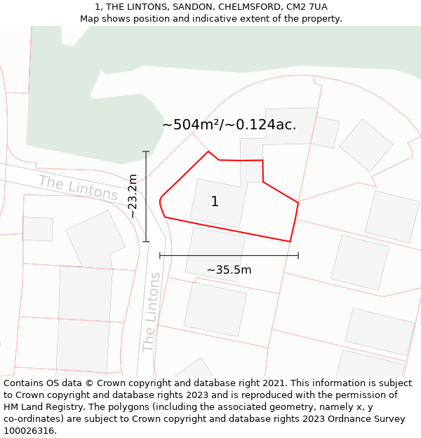 1, THE LINTONS, SANDON, CHELMSFORD, CM2 7UA: Plot and title map