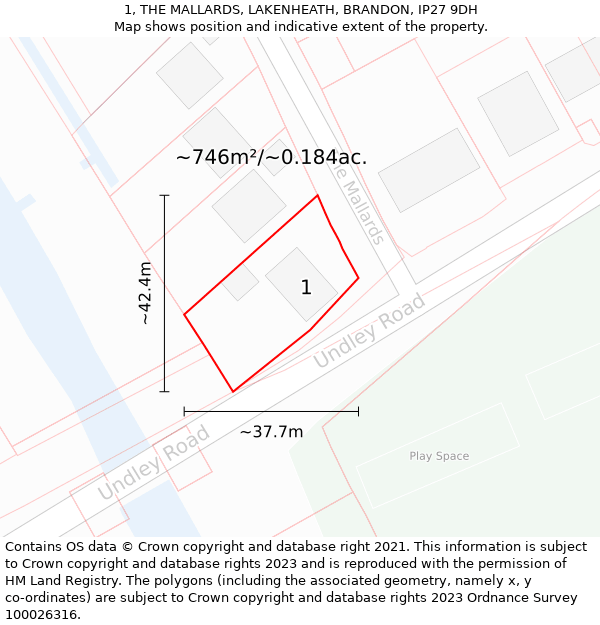 1, THE MALLARDS, LAKENHEATH, BRANDON, IP27 9DH: Plot and title map