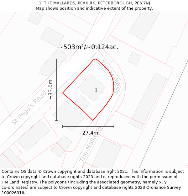 1, THE MALLARDS, PEAKIRK, PETERBOROUGH, PE6 7NJ: Plot and title map