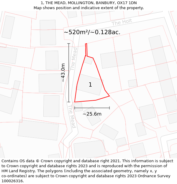 1, THE MEAD, MOLLINGTON, BANBURY, OX17 1DN: Plot and title map