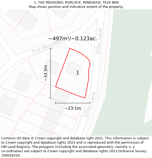 1, THE MEADOWS, PORLOCK, MINEHEAD, TA24 8NN: Plot and title map