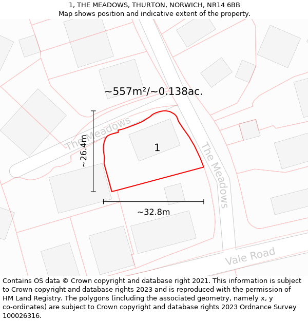 1, THE MEADOWS, THURTON, NORWICH, NR14 6BB: Plot and title map