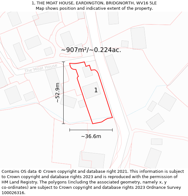 1, THE MOAT HOUSE, EARDINGTON, BRIDGNORTH, WV16 5LE: Plot and title map