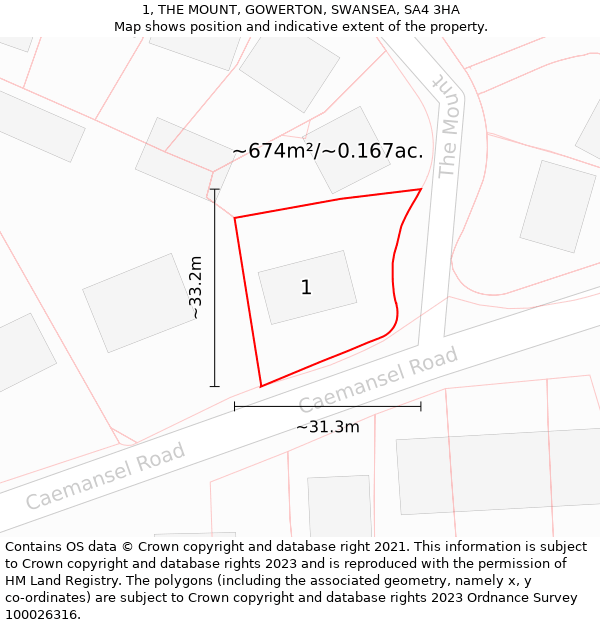 1, THE MOUNT, GOWERTON, SWANSEA, SA4 3HA: Plot and title map