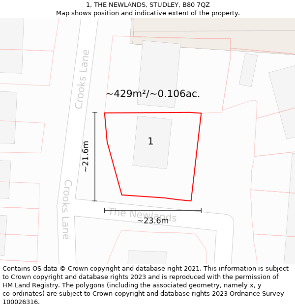 1, THE NEWLANDS, STUDLEY, B80 7QZ: Plot and title map