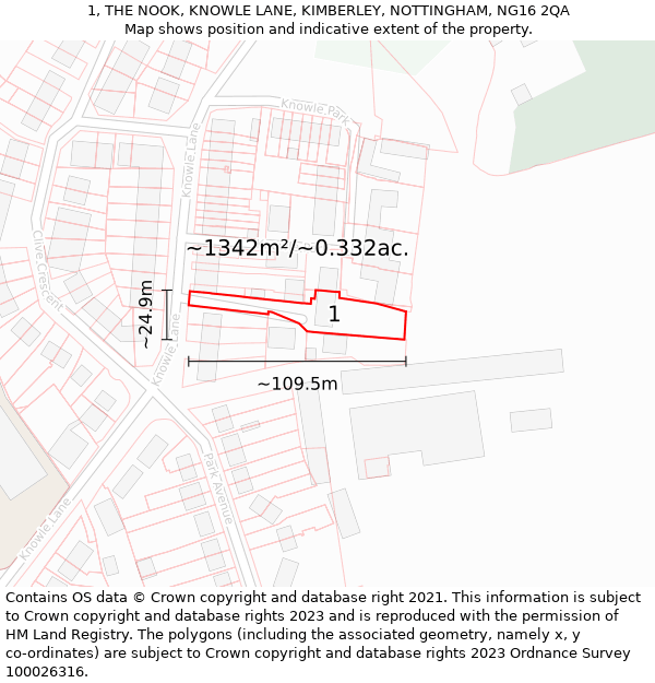 1, THE NOOK, KNOWLE LANE, KIMBERLEY, NOTTINGHAM, NG16 2QA: Plot and title map