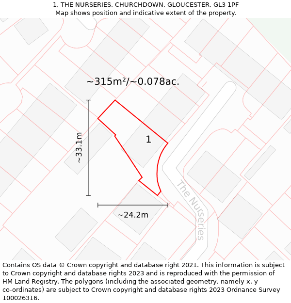 1, THE NURSERIES, CHURCHDOWN, GLOUCESTER, GL3 1PF: Plot and title map