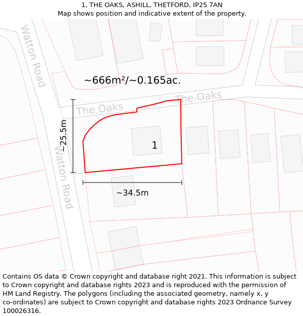 1, THE OAKS, ASHILL, THETFORD, IP25 7AN: Plot and title map