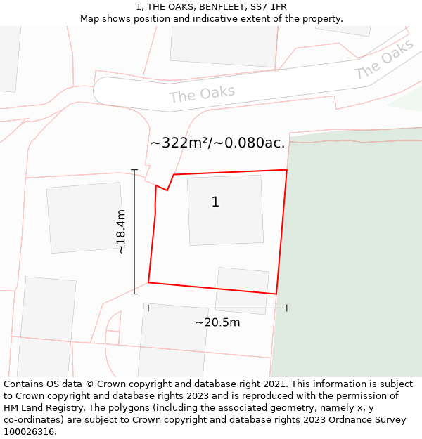 1, THE OAKS, BENFLEET, SS7 1FR: Plot and title map