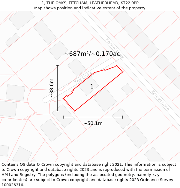 1, THE OAKS, FETCHAM, LEATHERHEAD, KT22 9PP: Plot and title map