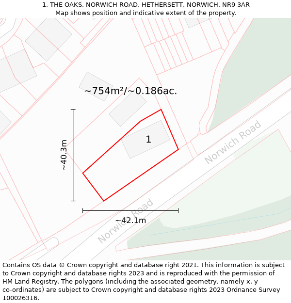 1, THE OAKS, NORWICH ROAD, HETHERSETT, NORWICH, NR9 3AR: Plot and title map