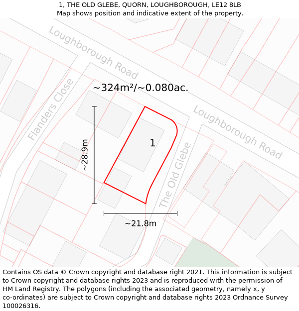 1, THE OLD GLEBE, QUORN, LOUGHBOROUGH, LE12 8LB: Plot and title map