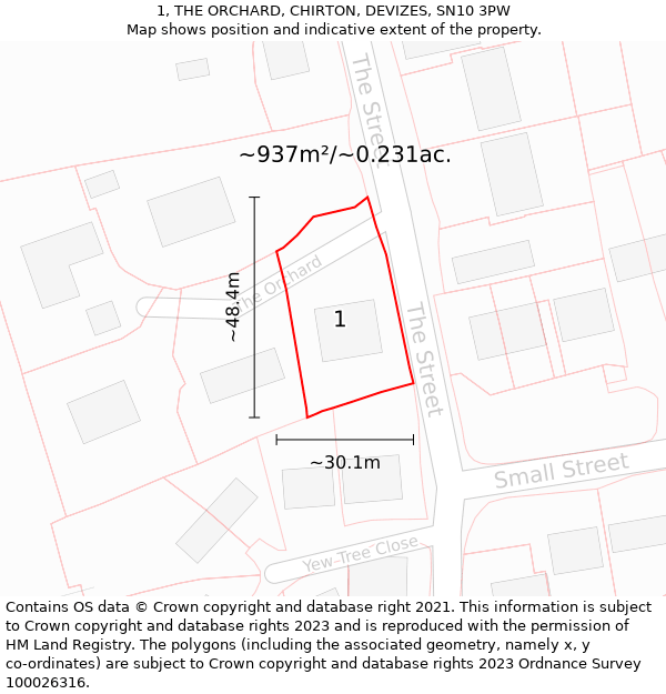 1, THE ORCHARD, CHIRTON, DEVIZES, SN10 3PW: Plot and title map