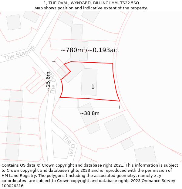 1, THE OVAL, WYNYARD, BILLINGHAM, TS22 5SQ: Plot and title map