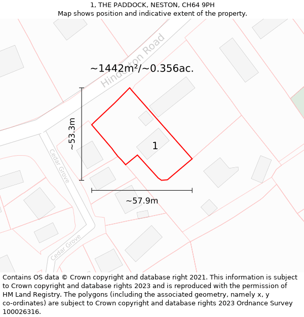 1, THE PADDOCK, NESTON, CH64 9PH: Plot and title map