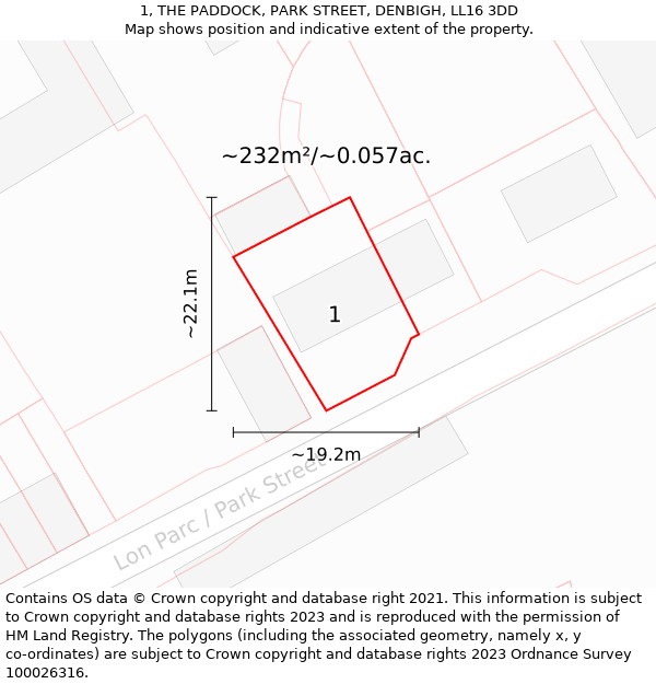 1, THE PADDOCK, PARK STREET, DENBIGH, LL16 3DD: Plot and title map