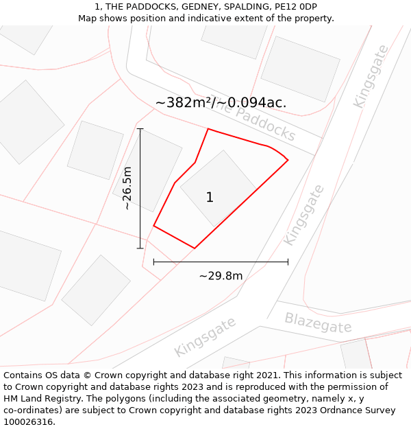 1, THE PADDOCKS, GEDNEY, SPALDING, PE12 0DP: Plot and title map