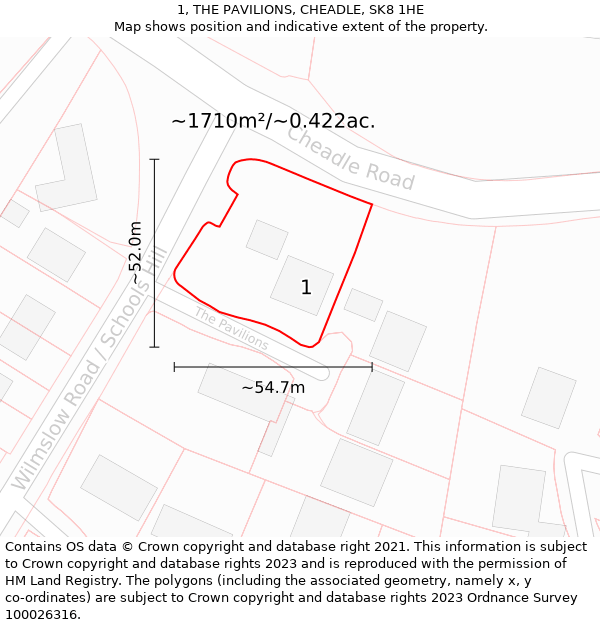 1, THE PAVILIONS, CHEADLE, SK8 1HE: Plot and title map