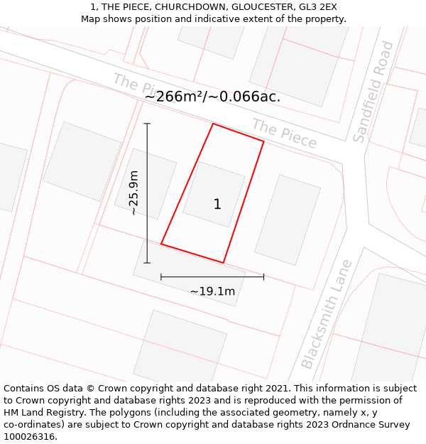 1, THE PIECE, CHURCHDOWN, GLOUCESTER, GL3 2EX: Plot and title map