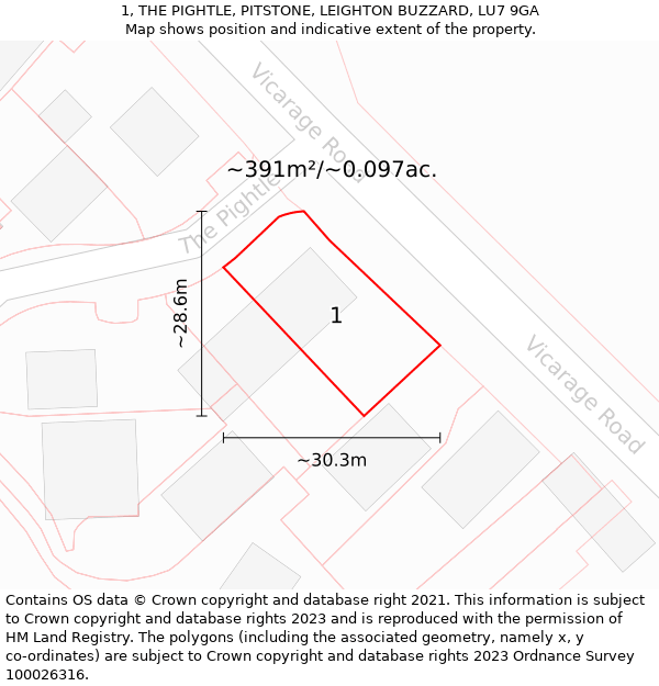 1, THE PIGHTLE, PITSTONE, LEIGHTON BUZZARD, LU7 9GA: Plot and title map