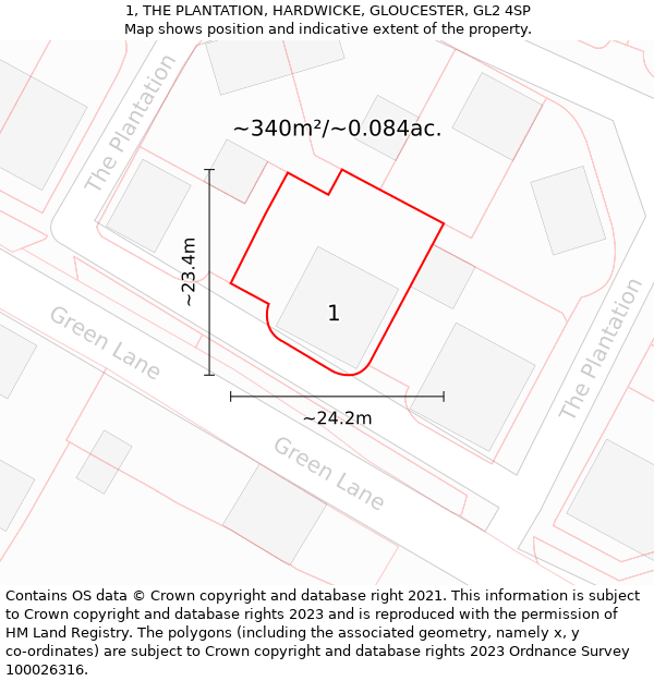 1, THE PLANTATION, HARDWICKE, GLOUCESTER, GL2 4SP: Plot and title map