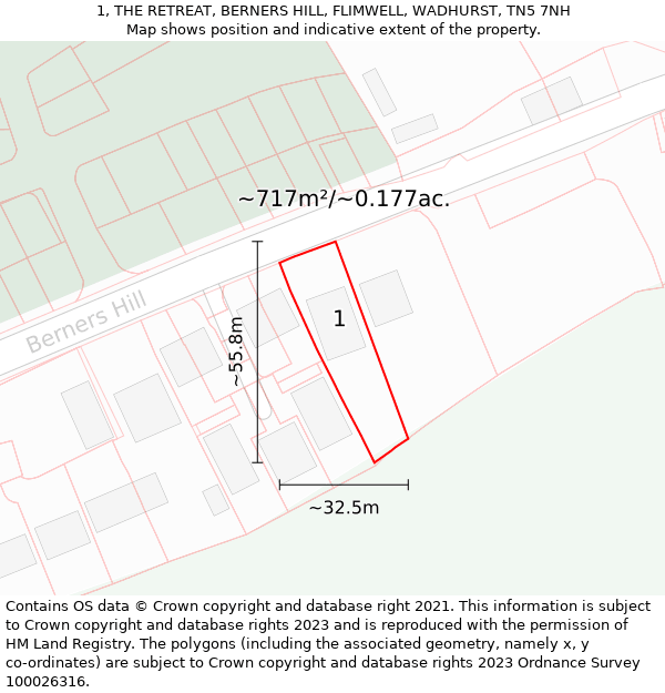 1, THE RETREAT, BERNERS HILL, FLIMWELL, WADHURST, TN5 7NH: Plot and title map