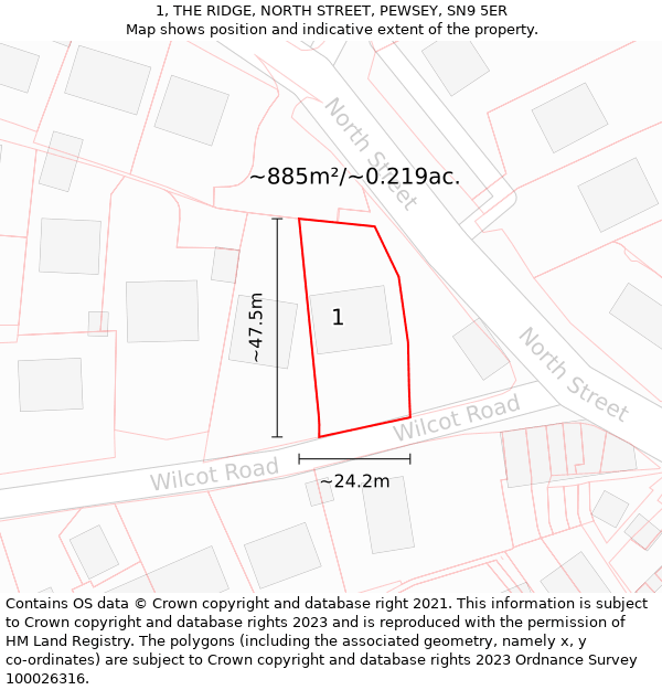 1, THE RIDGE, NORTH STREET, PEWSEY, SN9 5ER: Plot and title map