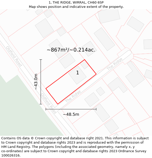 1, THE RIDGE, WIRRAL, CH60 6SP: Plot and title map