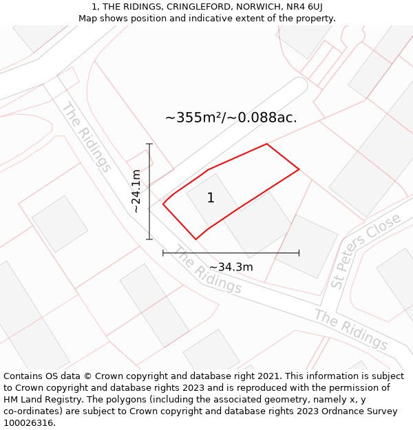 1, THE RIDINGS, CRINGLEFORD, NORWICH, NR4 6UJ: Plot and title map
