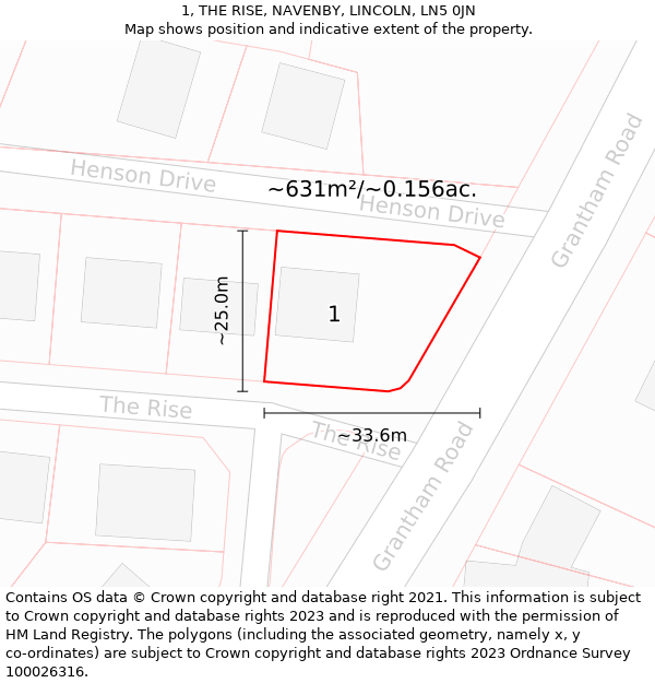 1, THE RISE, NAVENBY, LINCOLN, LN5 0JN: Plot and title map