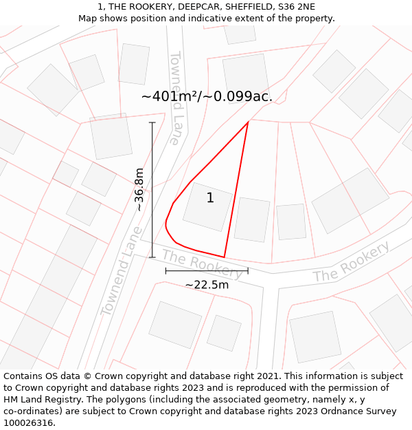 1, THE ROOKERY, DEEPCAR, SHEFFIELD, S36 2NE: Plot and title map