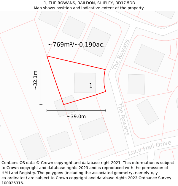 1, THE ROWANS, BAILDON, SHIPLEY, BD17 5DB: Plot and title map