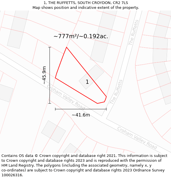 1, THE RUFFETTS, SOUTH CROYDON, CR2 7LS: Plot and title map