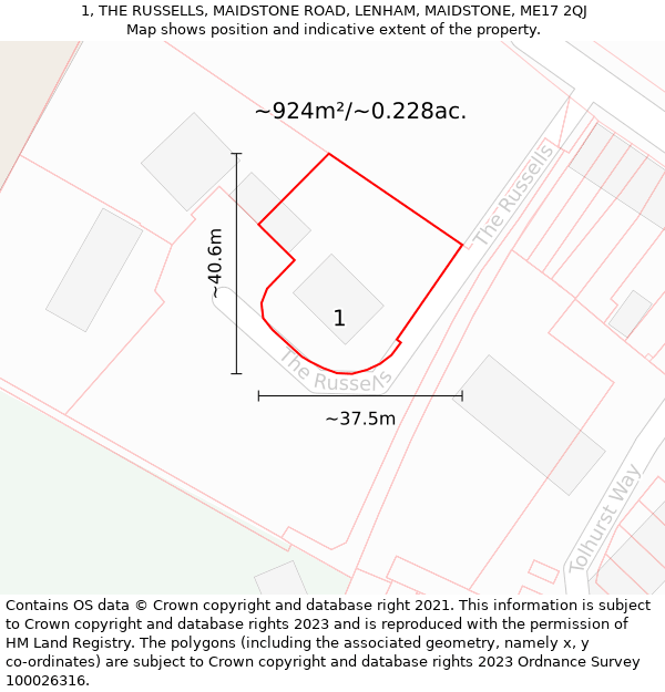 1, THE RUSSELLS, MAIDSTONE ROAD, LENHAM, MAIDSTONE, ME17 2QJ: Plot and title map