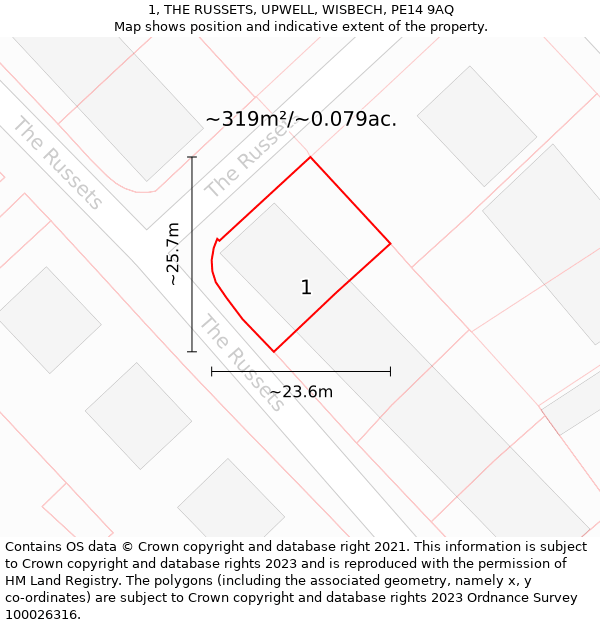 1, THE RUSSETS, UPWELL, WISBECH, PE14 9AQ: Plot and title map