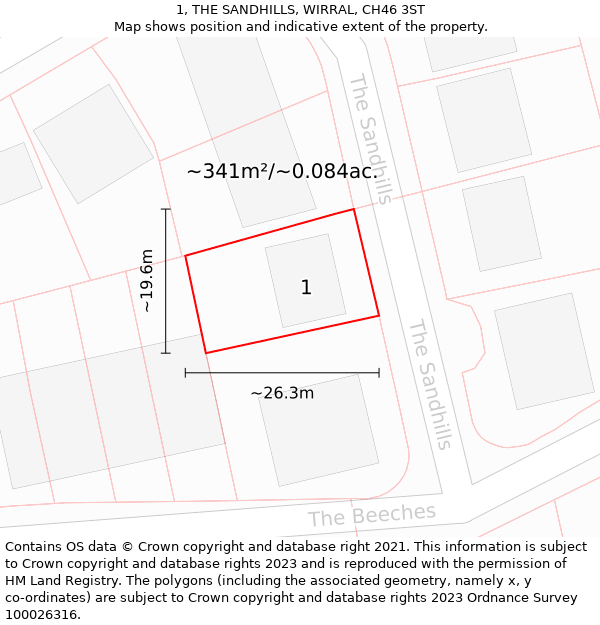 1, THE SANDHILLS, WIRRAL, CH46 3ST: Plot and title map