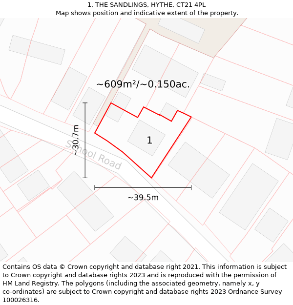 1, THE SANDLINGS, HYTHE, CT21 4PL: Plot and title map