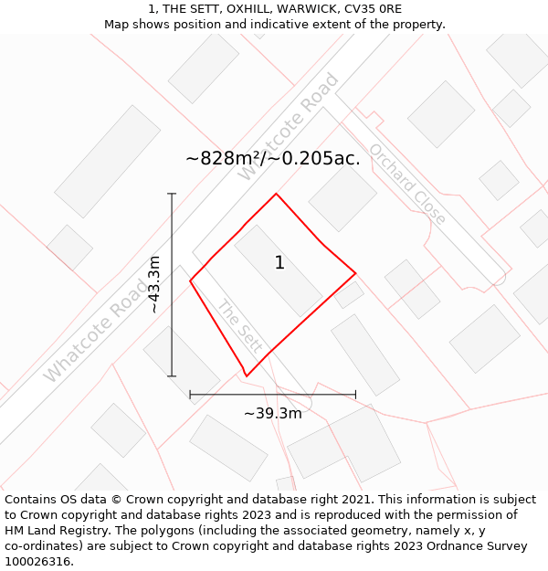 1, THE SETT, OXHILL, WARWICK, CV35 0RE: Plot and title map