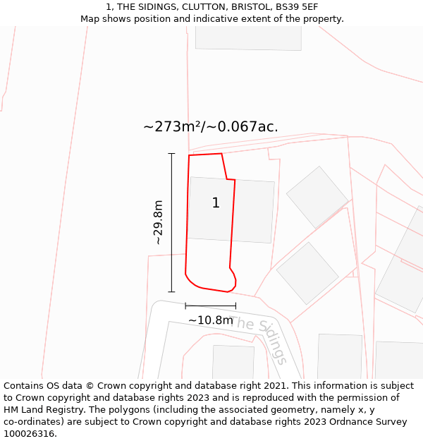 1, THE SIDINGS, CLUTTON, BRISTOL, BS39 5EF: Plot and title map