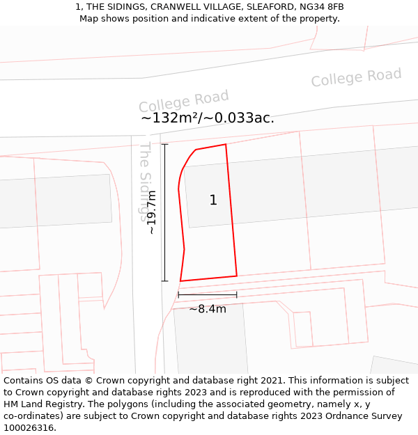 1, THE SIDINGS, CRANWELL VILLAGE, SLEAFORD, NG34 8FB: Plot and title map