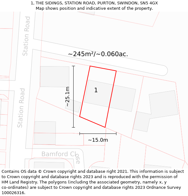 1, THE SIDINGS, STATION ROAD, PURTON, SWINDON, SN5 4GX: Plot and title map